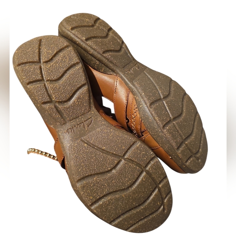 Clarks Roseville Step mary jane Flats shoes Brown Leather Sandals 10 Wide New - Picture 7 of 8